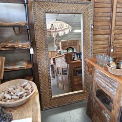 Hand Carved Solid Wood Floor Mirror From India 
