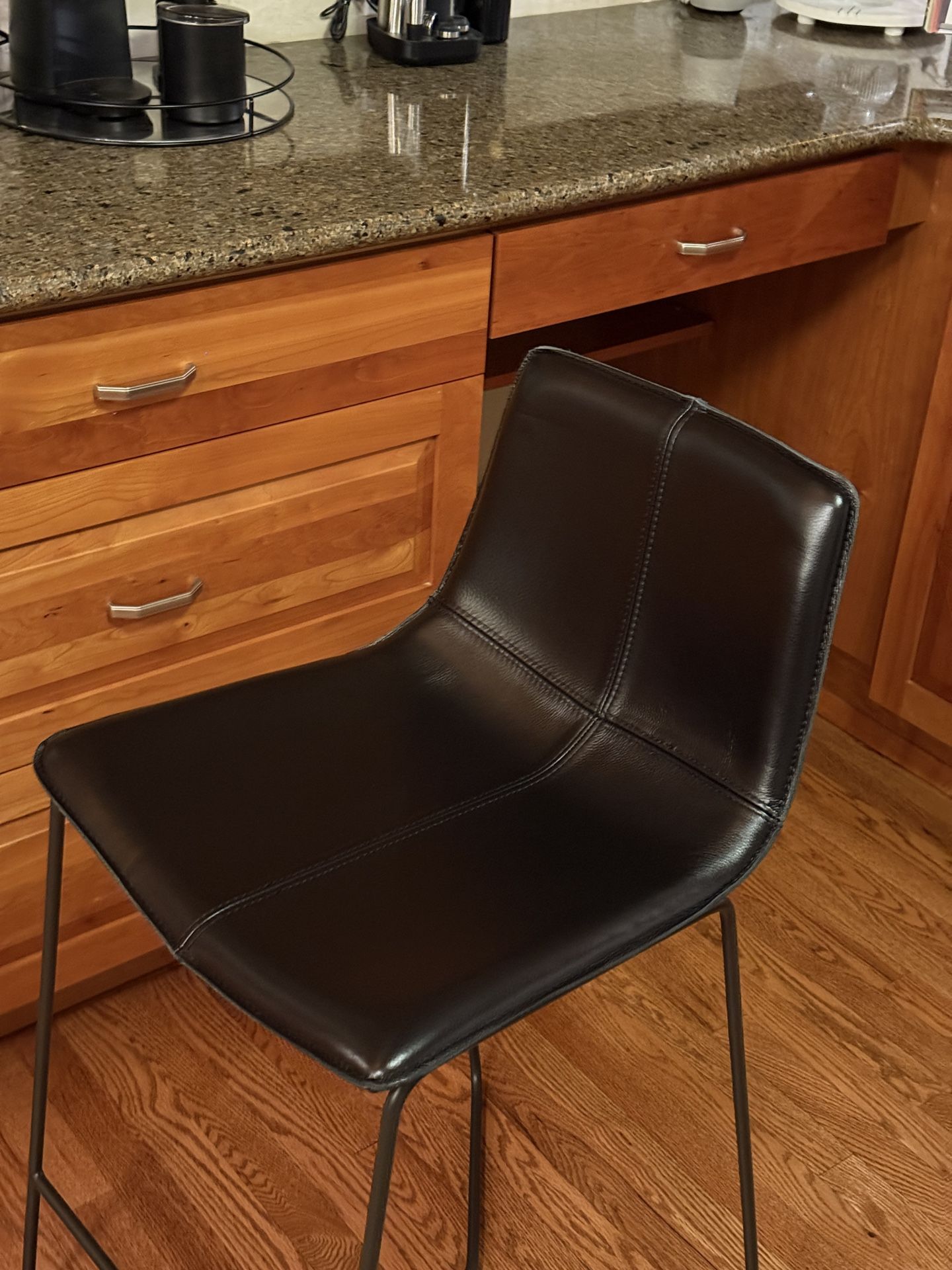 West Elm Slope Counter Stool, Sierra Leather, Licorice, Charcoal