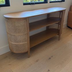 Modern Rattan Console Table / Media Stand – 59” Curved Edge