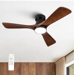 42-Inch Ceiling Fan with Lights, Remote Control, Flush Mount, Dimmable, Reversible, Wood Blades, Power-Off Memory, Quiet DC Motor – Modern Hugger Ceil