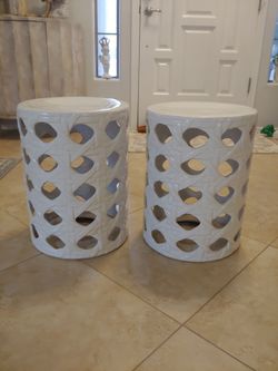 2 Elegant Glossy White Accent Tables