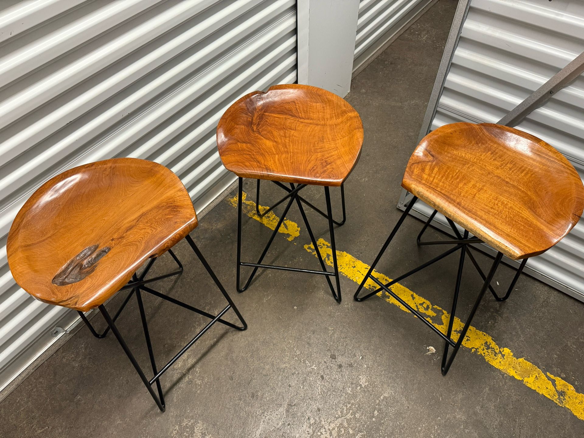 Three Teak Wood Bar Stools
