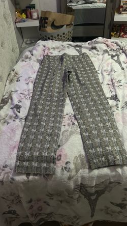 Grey Plaid Wide-Leg Trousers