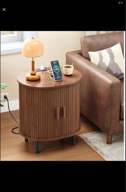 Modern wood grain and table with power strip