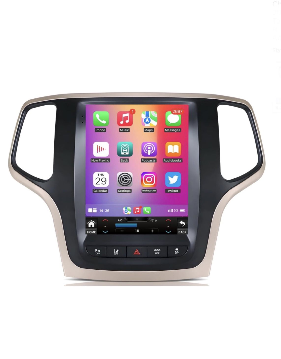 Car Stereo Radio Jeep Grand Cherokee WK 2014-2016, Wireless Carplay Android Auto, 10.4 Inch Tesla Style Touch Screen, Head Units, Backup Camera, 2+32G