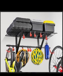 Garage Wall Shelving 1 Pack Includes 2 Bike Hooks, Wall Shelves Garage Organizer with Vertical Bike Hanger, Powder Coated Steel (1 Pack)