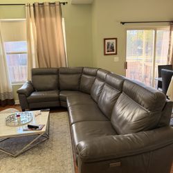 Grey Leather L Shape Couch - Natuzzi