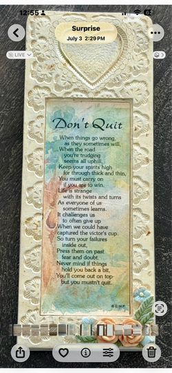 Vintage "Don't Quit" Inspirational Poem Wall Plaque / Bookmark