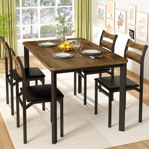 Dining Table Set for 4,Modern Wooden Kitchen Table and Chairs Set,