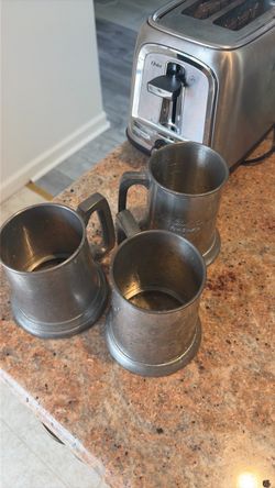 Set of 3 Pewter Beer Tankard Mugs