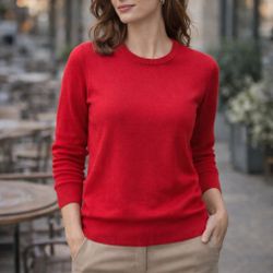 Isaac Mizrahi Silk Blend Red Sweater Crewneck Long Sleeve Size Large