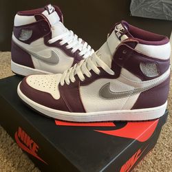 Jordan 1 Retro High OG Bordeaux/Metallic Silver - size 9.5 NDS w/ original box