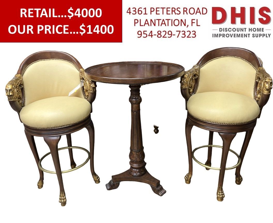Lions Head Bar Stools and Pub Table Set For Game Room