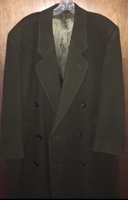 Hammersley England Wool Dress Trench Over Coat Green 40S Wool Cashmere