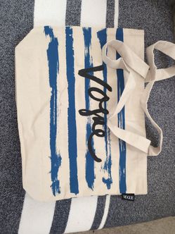 Vogue Striped Blue and Cream Canvas Unstructured Tote Womens Bag Shopping