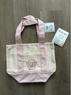 Brand New Trader Joe’s Limited Edition Striped Canvas Tote Bag Pink
