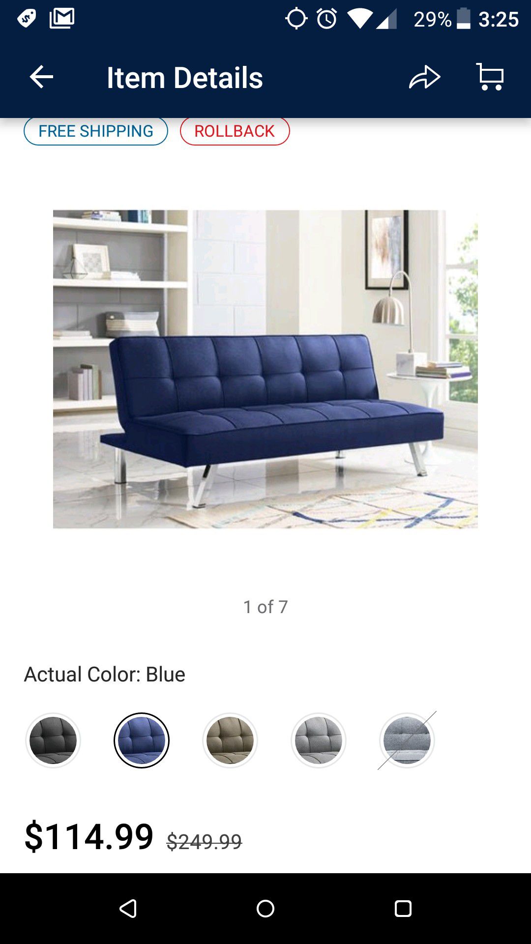 Serta Chelsea Convertible sofa futon blue