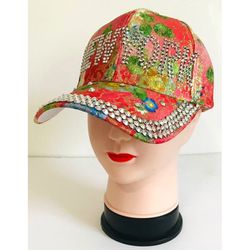 New York Women Bling Bling Floral Glittering Hat Adjustable Baseball Cap - Red Pink