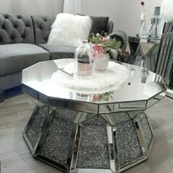 Mirrored Coffee Table With Sparkling Faux Crystal Inlay Brand New In Box Firm Price $840 FINANCING AVAILABLE