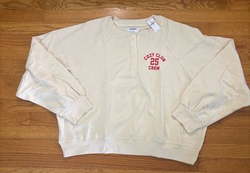 Old Navy Socomfy Button-Front Sweatshirt Women’s 2X Cream/Red Cropped New