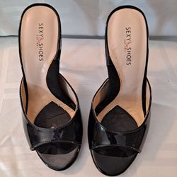 Sexy Shoes Glossy Black Mule With Stiletto Heel Size 5