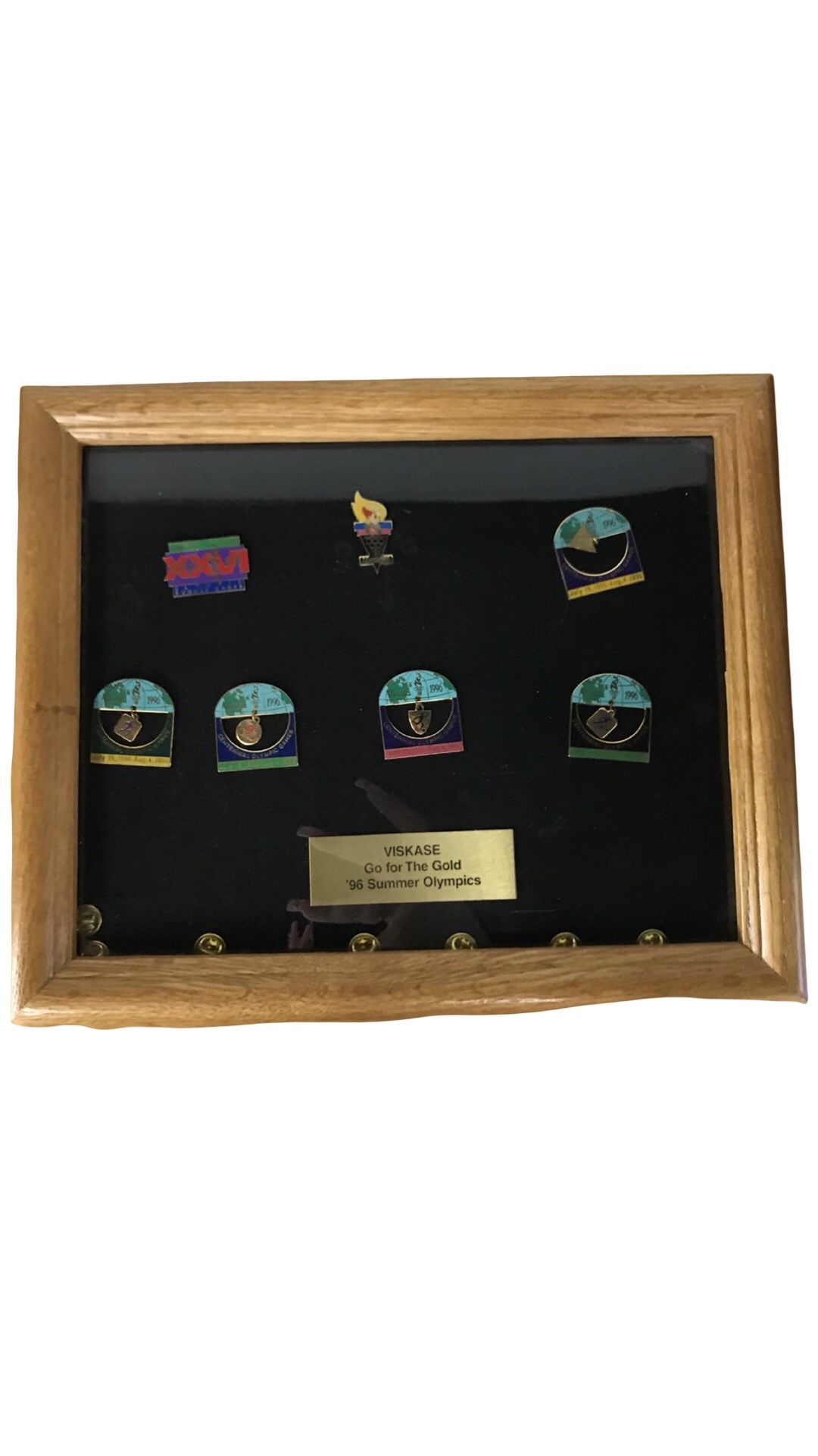 Atlanta 1996 Event USA Olympics Fan 7 Piece Framed Pin Set