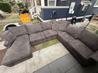 Oversized, Gray micro suede modular sectional with chaise