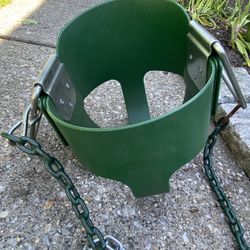  Full Bucket Toddler Child Swing Green w Metal Chains