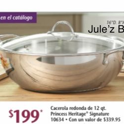 Princess House Cacerola De 12 Qts Clásica De Acero Inoxidable Nueva En Su Caja 
