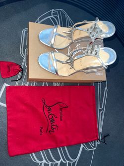 Christian Louboutin Silver Spike T-Strap Sandals Heels Size 39