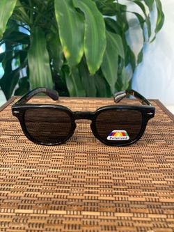 Acetate Frame Polarized Black with Brown Print Arms Sunglasses