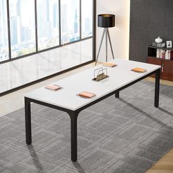 6.5FT Conference Table, 78.7-Inch Rectangle Meeting Seminar Table, Large Business Tables for 6-8 People (Only Table) (White+Black)