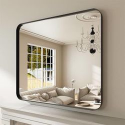 Y05 $80  40 in. W x 36 in. H Rectangular Aluminum Framed Modern Black Rounded Wall Mirror  Dressing up your room with our black aluminum framed mirror