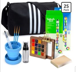 Mini Watercolor Paint Set in Walnut Wood Premium Pocket Travel Kit