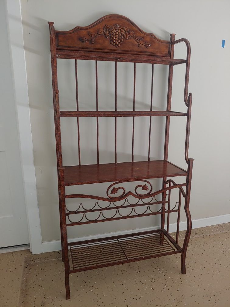 Bakers rack/ wine rack,solid grape wood carvings in good condition.