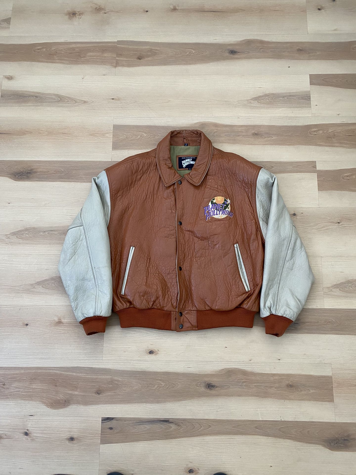 Vintage 90’s Planet Hollywood Las Vegas Leather Bomber Jacket Size XL