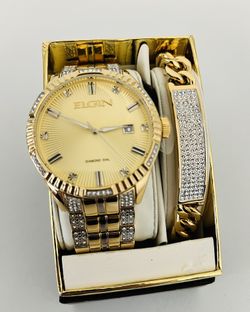 Men's Elgin Gold Stainless Steel Watch & Bracelet