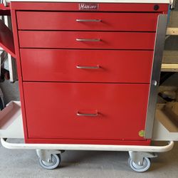 Harloff 4 Drawer Medical Cart With IV Pole Excellent Condition