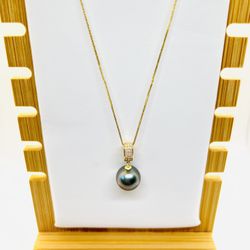 Real 18k Gold Real Tahiti Pearl Necklace +pendant Pearl 11-12mm Necklace 18 inches 
