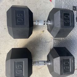 90 Lb Rubber Hex Dumbbells