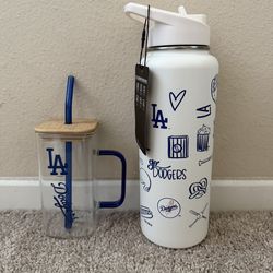 Dodgers Los Angeles Drinks Glass and Water bottle (New)