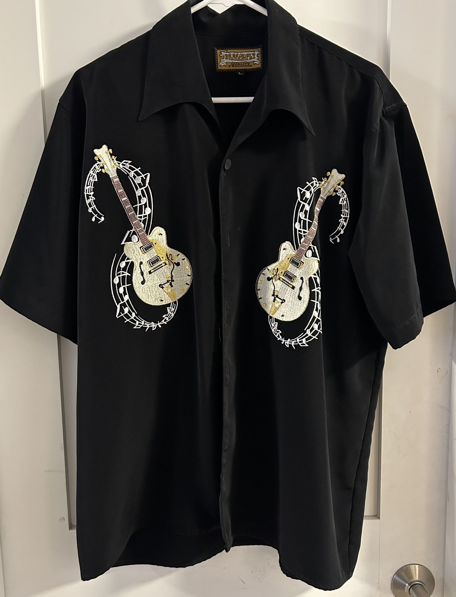 Dragonfly Large men’s button up Shirt W/ guitars