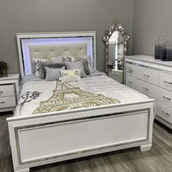 Allura Silver LED Upholstered Panel Bedroom Set