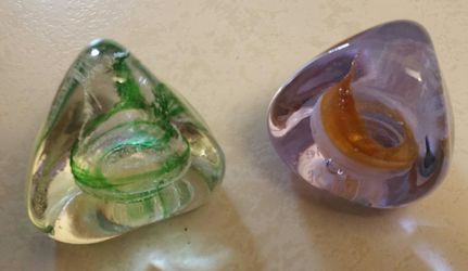 TWO SIGNED CAITHNESS SCOTLAND PEBBLE BLOWN GLASS PAPERWEIGHTS