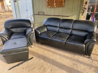 Leather couch with chair and ottoman