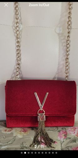 Valentino Bags Red Velvet Chain Shoulder Bag