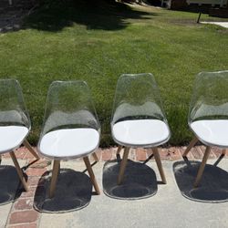 (4) Clear Acrylic & White PU Dining Chairs New 