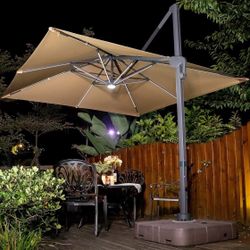 Sunnyglade 10x10ft Solar Powered LED Cantilever Patio Umbrella