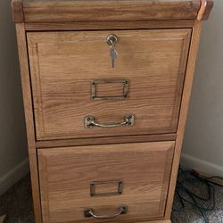 Solid Wood Oak 2 Drawer File Cabinet Locking 