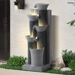 4-Tier Outdoor Water Fountain with LED Lights
